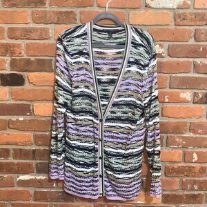 White House Black Market Multicolor Striped Mid Length Cardigan Sweater Size XL